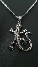 Eidechse Anhänger Edelstahl Kette Gecko Lizard Tier Sielber Style Biker KE110