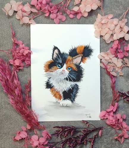 Handgemalter katze mit - handgemalter,