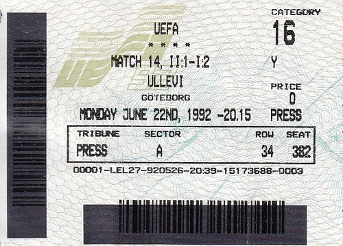 Ticket euro 92 - ticket, s/f
