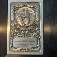 FEUERWEHR GINGEN 1939 Altes Metallbild Relief Metallrelief Reliefbild Holzrahmen