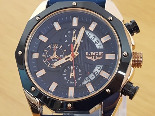 Herrenuhr xxl roségold blau - herrenuhr,