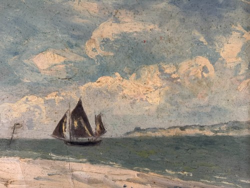 Antikes ölgemälde schiff - schiff, auf