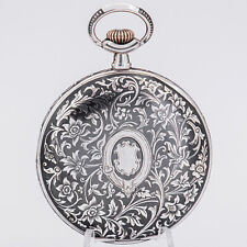 53,8 mm ø - Jugendstil Huguenin Niello Silber 800 Eureka Herren Taschenuhr