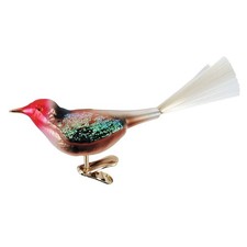 Christbaumschmuck Glas Vogel mit Schweif auf Clip 10cm Braun Rot Weihnachtskugel