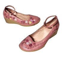 CAMPER TWINS DAMENSCHUHE RIEMCHENPUMPS PUMPS BLUMEN WEDGE ALTROSA 40 #101-1-BO#