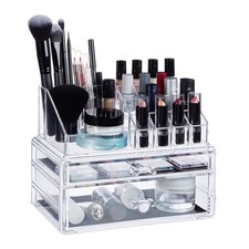Make-up organizer 2 schubladen Kosmetikständer stapelbar transparent 16 Fächer
