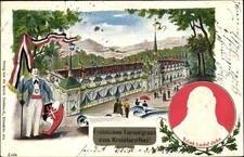 Präge Litho Kreisturnfest, Turnvater Jahn, Mann mit Fahne und Wappen - 3873007