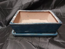 Bonsai- Schale mit Untersetzer - Türkis - Eckig - 22x15x6 cm
