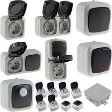 Aufputz Feuchtraum Steckdose 1-2er IP44 16A 250V Taster Kontroll Schalter Licht