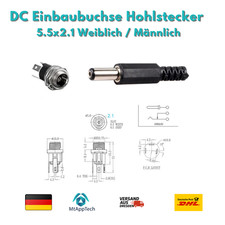 DC Einbaubuchse Hohlstecker 5.5x2.1 mm Weiblich und Männlich