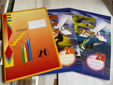 3 Schulhefte A4 Lineatur  26  + 28 kariert mit Rand bzw Randlinie je  16 Blatt