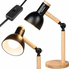 E27 Tischleuchte Holz Schwarz