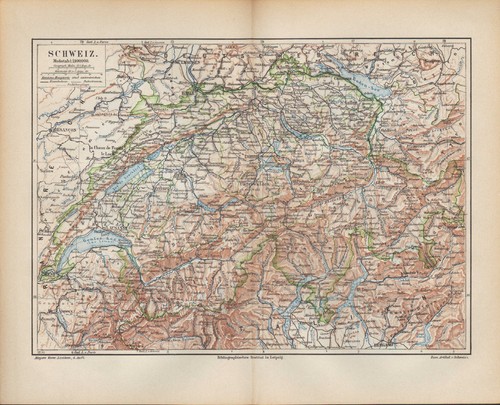 Landkarte map 1890 - :, schweiz