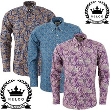 Relco Herren Paisley Langarmhemd Mit Knopfleiste Und Kragen Navy Blau Lila
