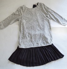 ESPRIT Kleid  in Leo Grau ausgefallen 3/4 Arm und im Lagenlook Faltenrock 36 S