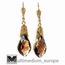 Große Art Deco Ohrringe Silber vergoldet Rauchquarz earrings silver gilt quartz