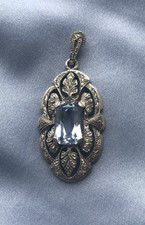  Art déco Anhänger antik aus Silber 835 mit blauem Stein
