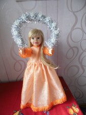 Lichterpuppe elektr. beleucht. groß Christkind Bornkindl  orang/silber  Erzgeb.