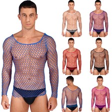 DE Netzhemd Herren Langarmshirt Unterhemd Mesh Shirt Durchsichtig Muskelshirt