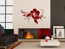S127 Edles Wandtattoo "Hibiskus" aufkleber Blumen Blume Blätter Wohnzimmer