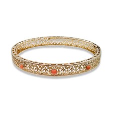 10K Gelbgold Über Zeitgenössisch Drei Überwältigend Koralle Armreif Armband 7.5