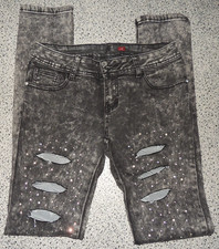 Damen Jeanshose Skinny Grau destroyed Strass Gr. L/12  (etwa 38) R.Jonaco
