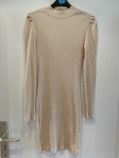 Kleid Puffärmel Amisu New Yorker gerippt Rippenstrick S 36 beige Creme Stretch