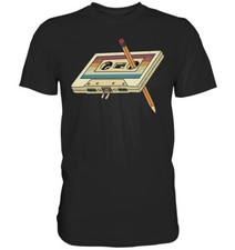 Retro Tape 80er 90er Jahre T-Shirt - Kassette mit Bleistift Nostalgie Mottoparty