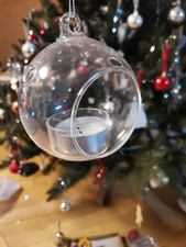 Windlicht - Teelichtkugel Glas, Weihnachtsbaumaufhänger