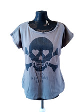 Laura Torelli, T-Shirt, grau, Kurzarm, Gr. L, 100% Baumwolle, Totenkopf, Glitzer