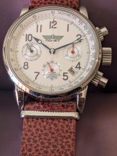 Polijot Chronograph Vintage Cal.31681 Pojot Movement Mechanisch Leder Armbanduhr