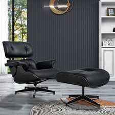 Mid-century Lounge Chair und Ottomane Echtes Leder Sessel Drehstuhl Schwarz