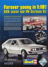 REVELL WERBESEITE...DKW JUNIOR und VW SCIROCCO GTI  in 1-18 .... Zeitungsanzeige