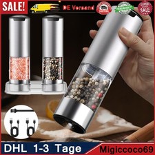 2*Profi Pfeffermühle Elektrische Salz und Pfeffermühle USB Aufladbar Gewürzmühle