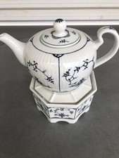 Teekanne mit Stövchen Set Blau DRESMAR Original Historisch Porzellan