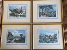 4 kolorierte, alte Stiche, Motive in Deutschland, gerahmt