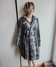 Damen Trenchcoat Regenmantel Jacke Kariert Schwarz Weiß Gr 42 