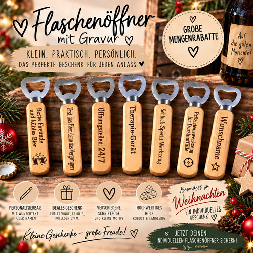 Flaschenöffner graviert holz - flaschenöffner,