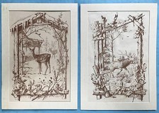 2x Steindruck Lithografie Jagd