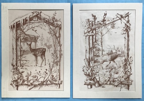Steindruck lithografie jagd - 2x,