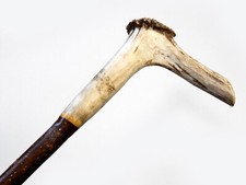 Vintage Holz & Leder Jagd Reitgerte Hirschhorn Griff Volkskunst