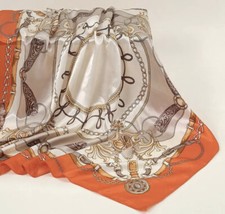 LUXUS SCHAL 90*90SCARF HOHE QUALITÄT ORANGE BEIGE SATIN CHARMEUSE BLOGGER TUCH