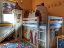 Hochbett 90x200 mit Vorhang Stockbett Kinderbett Holz Weiß