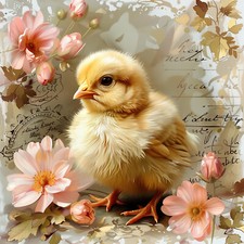 Wandbild Küken Blumen Shabby