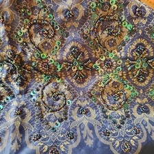 Stola XXL Schal Damen Tuch mit Perlen und Pailletten bestickt blau umbra