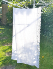 Alte Altar Decke feinstes Leinen 280 x63 cm  Klöppelspitze 7cm breit