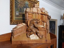 ANTIQUAR Schönes Holz Relief SCHNITZEREI Bücherwurm LESENDER Bibliothek UNIKAT