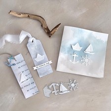 Stanzschablonen Set "Maritim" Papierboot, Anker, Steuerrad, bis 4x4cm, 4-tlg.