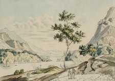 Flusstal im Gebirge, um 1820, Federzeichnung Romantik Unbekannt (19.Jhd)