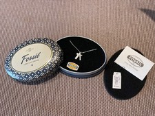 Original Fossil Kette mit Kreuz Anhängern, 925 Silber / Perlmutt Zirkonia in OVP